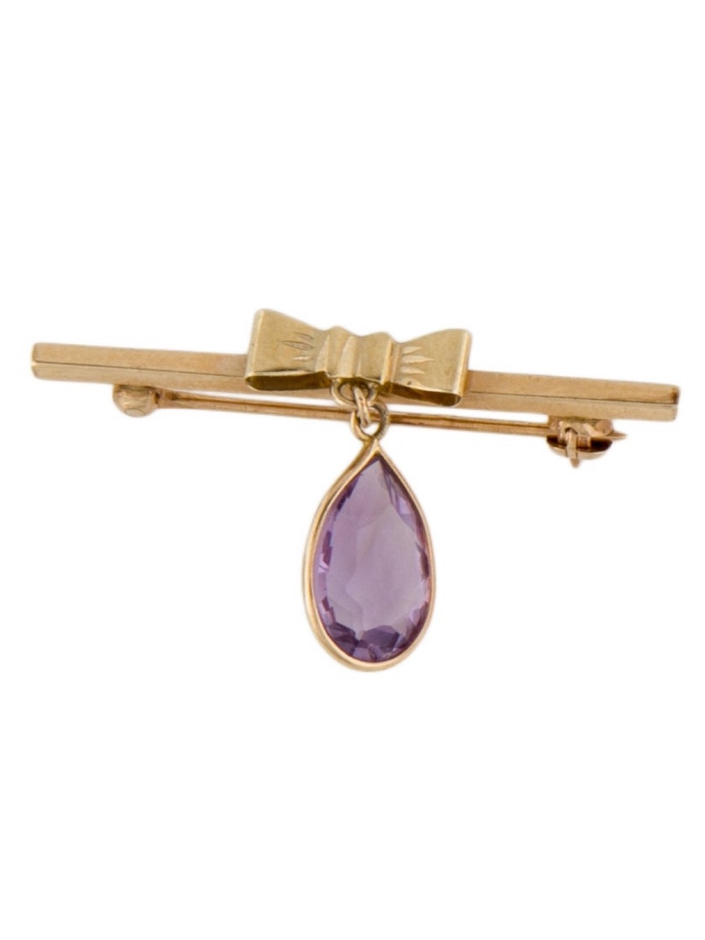Vintage 14K Gold Brooch with Dangling 1.68 Carat Faceted Pear Shaped Amethyst